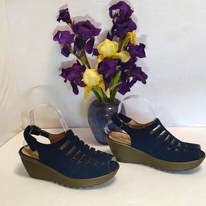 Skechers Blue Suede Cut Out Wedge Sandals US 8